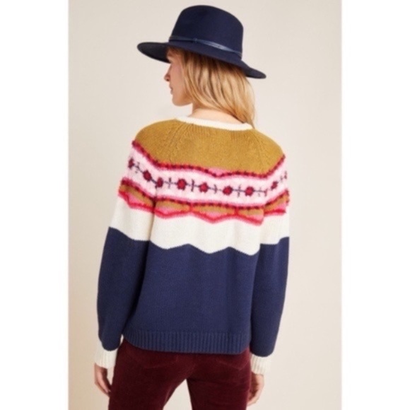 Anthropologie FIELD FLOWER Camellia Fairisle Sweater Pullover Fair Isle X-Small - Picture 9 of 15